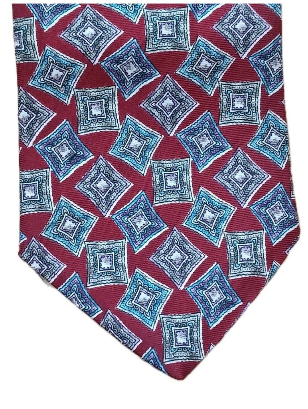 Vtg USA Christian Dior Monsieur Vintage Italian Silk Neck Tie Red Geo Diamond
